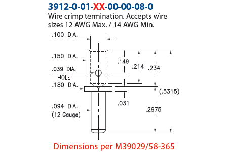 3912-0-01-34-00-00-08-0 - Wire Termination Pin - Crimp Type