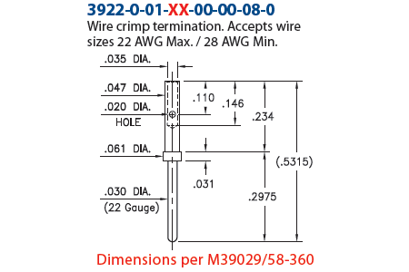 3922-0-01-34-00-00-08-0 - Wire Termination Pin - Crimp Type